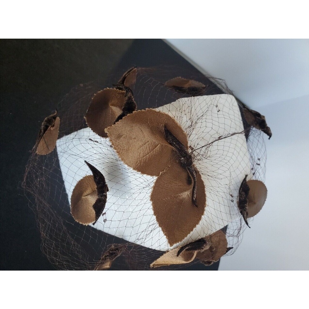 Vintage womens hats 1950 s Black netting with Brown leaves.